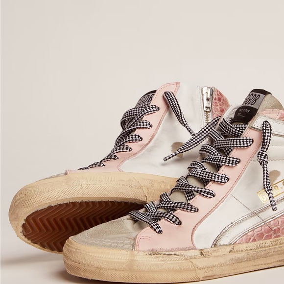 Golden Goose Pink Croc High Top Slide Sneakers - Picture 2 of 4